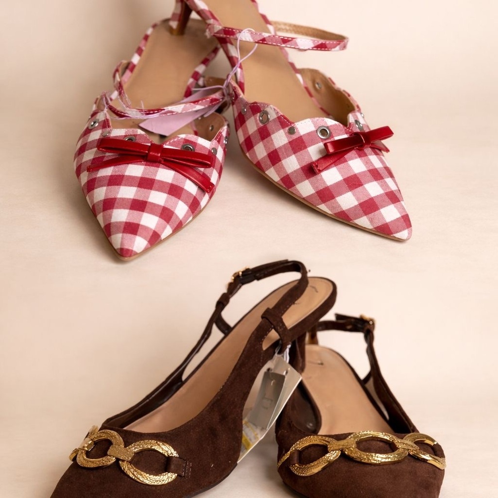 Brown and Red Checkered Women's Shoes